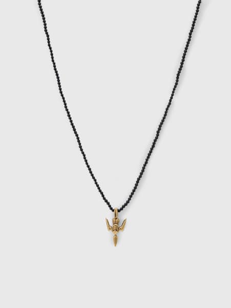 DIAMOND BRASS ONYX PENDANT NECKLACE