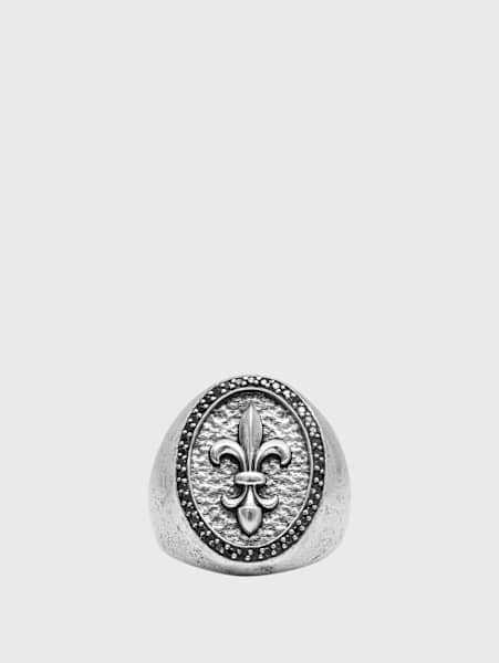 FLEUR DE LIS FEATURE RING WITH BLACK DIAMONDS